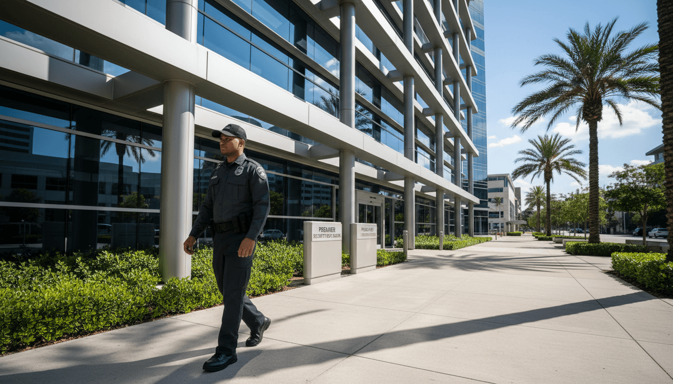 Security guard walking across a commercial property in Cape Town